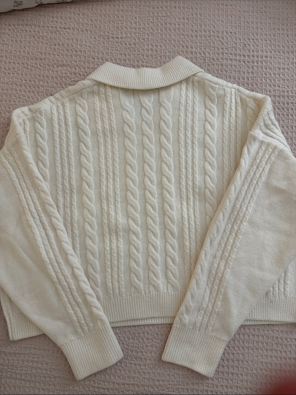 Banana Republic Cropped Cream Cable-Knit Polo Sweater Size Large NWOT - Picture 3 of 4